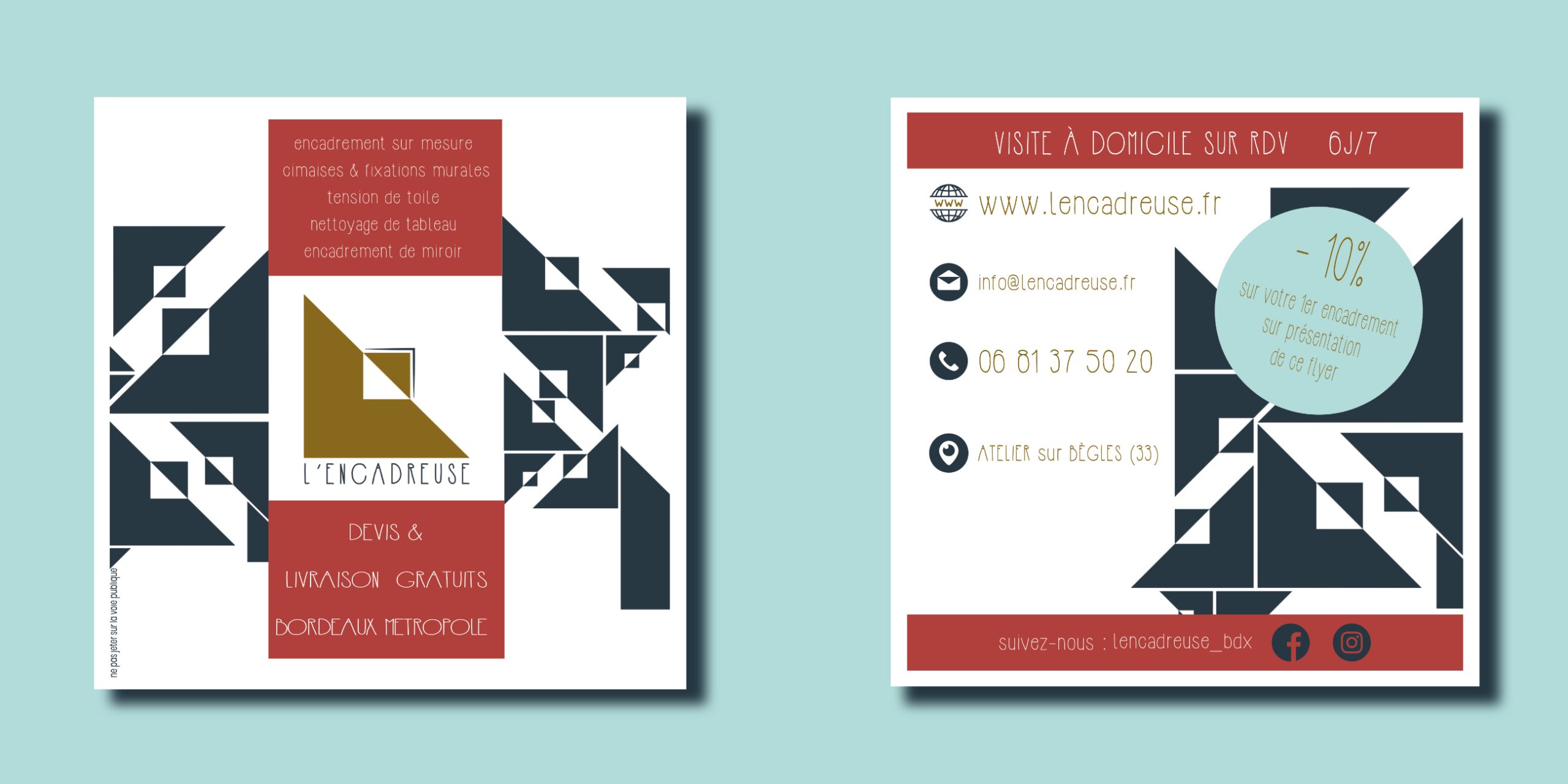 planche flyer recto-verso L'ENCADREUSE mock up identité visuelle de design by ds