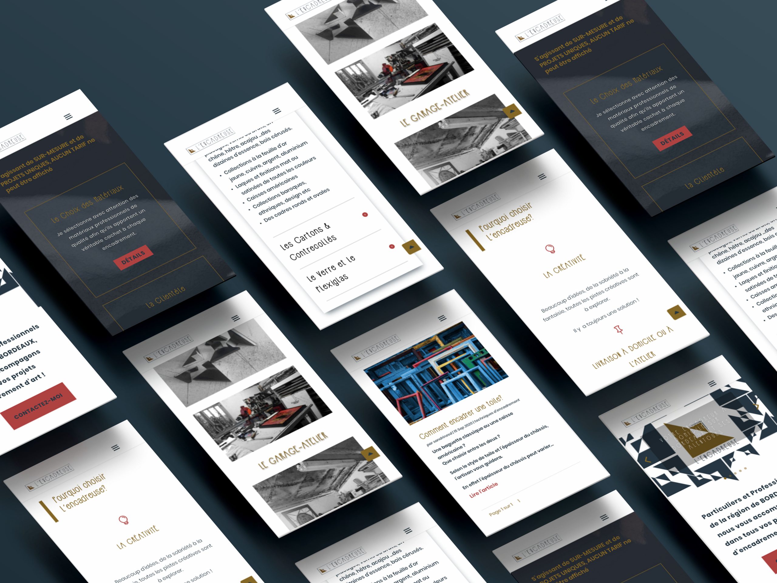plusieurs vignettes maquette pages mobile site web